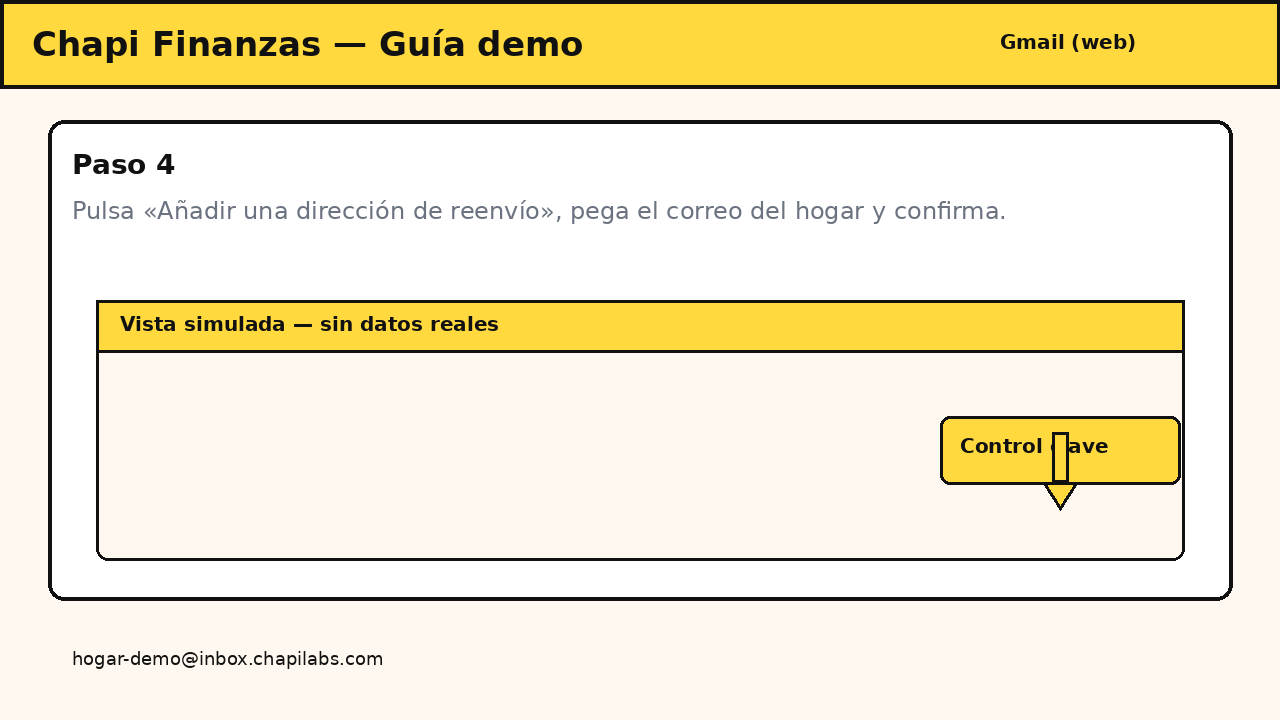 Formulario para añadir una dirección de reenvío en Gmail.
